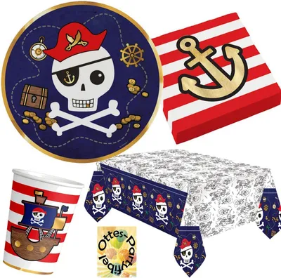 Produktbild von Piraten-Party-Set 33tlg. -  für 8 Gäste Teller Becher Servietten Tischdecke