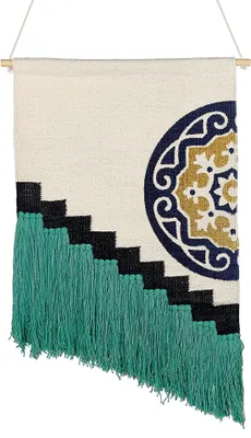 Produktbild von BELIANI Wanddekoration Beige und Grün Baumwolle Handgemacht mit Fransen Boho Chic Wandbehang Wanddeko Türdeko Fensterdeko für Schlafzimmer Wohnzimmer