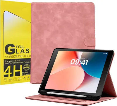 Produktbild von LBH Tablet Schutzhülle + 2x 4H Displayfolie für Apple iPad 7. 8. 9. Gen 10.2 Zoll Cover Case Schutz Tablet Farbe: Rosa