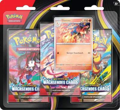 Obrázek produktu pro Pokémon: Rostoucí chaos – balení 3 kusů v blistru ME04 – německá verze