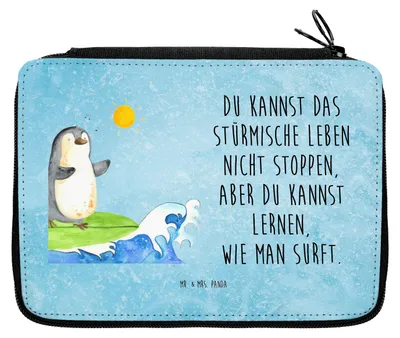 Produktbild von Mr. & Mrs. Panda Mäppchen Pinguin Surfer - Eisblau - Geschenk, Hawaii, Bleistiftetui, Motiviert, Urlaub, Schlampermäppchen, Wellen, Portugal, Optimistisch, Federmappe