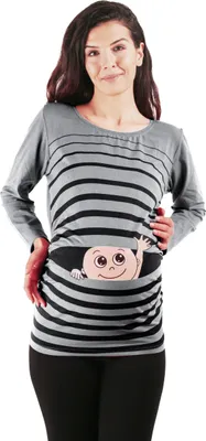 Produktbild von Umstandsshirt Langarm Winke Winke – Umstandsmode Damen Schwangerschaft, 95 % Baumwolle, Grau, Gr. M