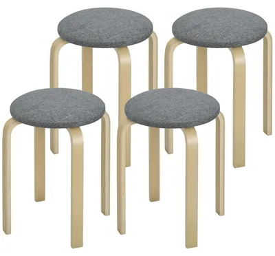 Produktbild von HOMCOM 4er Set Esszimmerhocker Stapelhocker Hocker mit Leinenoptik für Küche