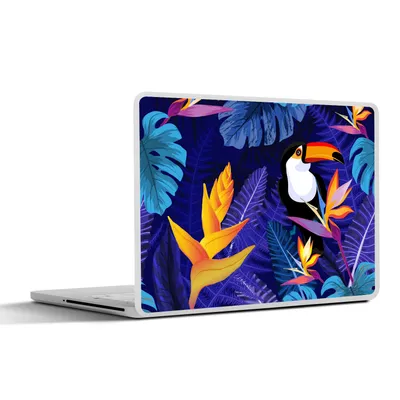 Produktbild von MuchoWow® Laptop Aufkleber Sticker Cover Dschungel - Tukan - Blumen - Pflanzen - Kinder - Lila - Tiere 30x22 cm - Laptop-Sticker