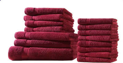 Produktbild von XXL-Set 15tlg Frotteetücher Elegance 100% Baumwolle 500 gsm Gästetücher Handtücher Duschtücher Badetücher bordeaux