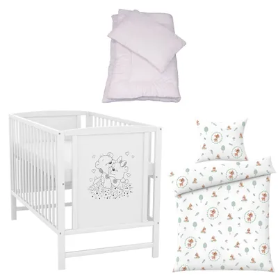 Produktbild von Baby-Delux Babybett Kinderbett Gitterbett Mia weiß 120x60 Matratze Bettset 4-Tlg. Rehzauber