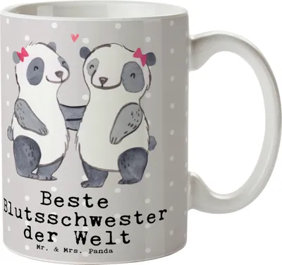 Produktbild von Mr. & Mrs. Panda Trinkbecher Panda Beste Blutsschwester der Welt - Grau Pastell - Geschenk, Geschenkidee, Pott, Schwestern, Geschenktasse, Tochter, Blutsgeschwister
