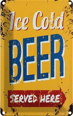 Produktbild von vianmo Blechschild 18x12 cm Retro Ice Cold Beer served here Bier