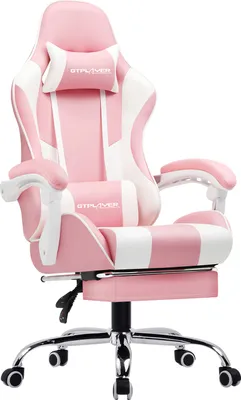 Produktbild von GTPLAYER Gaming-Stuhl Schreibtischstuhl, Ergonomischer Bürostuhl Mit Massagefunktion und Fußstütze, Gestänge Handlauf, Fußkreuz aus Stahl, pink