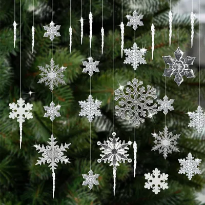 44 Acryl-Schneeflocken & Eiszapfen, transparent, Weihnachtsdeko