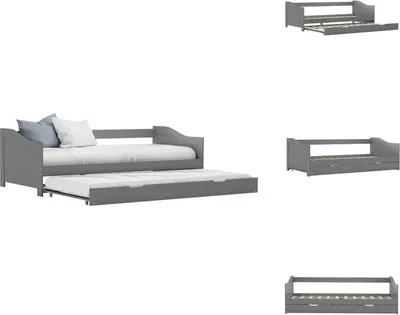 Produktbild von vidaXL Ausziehsofa Bettgestell Grau Kiefernholz 90×200 cm -  Betten & Bettgestelle