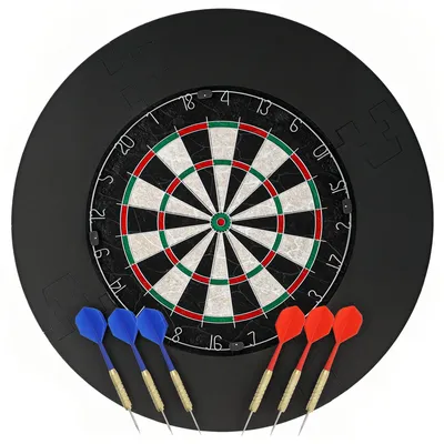 Produktbild von Dartscheibe Dartboard-Set mit Schutzring, 6 Dartpfeile mit Stahlspitzen, Sisal, Kunststoff, Schwarz