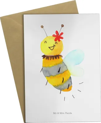 Produktbild von Mr. & Mrs. Panda Glückwunschkarte Biene Blume - Weiß - Geschenk, weihnachtskarten, Grußkarten, valentinstagskarte, einladungskarten, dankeskarten, vatertagskarte