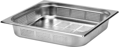 Productafbeelding van Gastrocontainers, roestvrijstalen containers voor de horeca, geperforeerd, GN 2/3 formaat, diepte 65 mm, afmetingen 354x325 mm