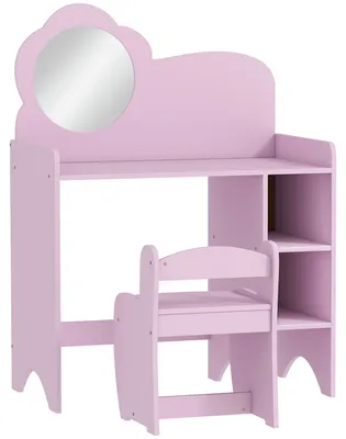 Produktbild von Kinderschminktisch mit Hocker und blumenf?rmigem Spiegel mit offenen Regalen fš¹r Jungen und M?dchen im Alter von 3-8 Jahren, Lila