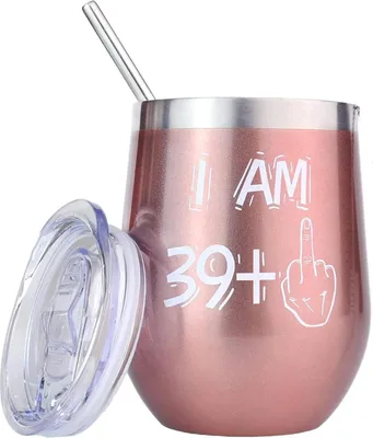 Zdjęcie produktu dla BOKALAKA prezent na 40 urodziny dla kobiet kubek na wino ze stali nierdzewnej 350ml 39+1