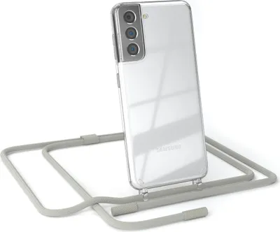 Produktbild von EAZY CASE Handykette für Samsung Galaxy S21 5G, Clear Case aus Silikon, mit Umhängeband, abnehmbare Endstücke, Handyband in Beige