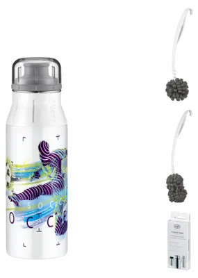 Obrázek produktu pro alfi KIDS BOTTLE, láhev na pití, objem 0,6 l, fotbalový motiv – výhodná sada s čisticím kartáčem CLEAN FIX, 30 cm | HAN 5357208060 | EAN 4002458491160