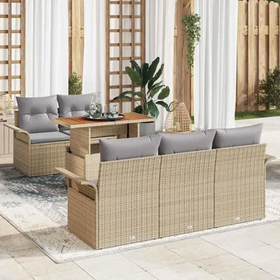 Image de Ensemble de salon de jardin exclusif - 6 pièces - Beige - Rotin synthétique