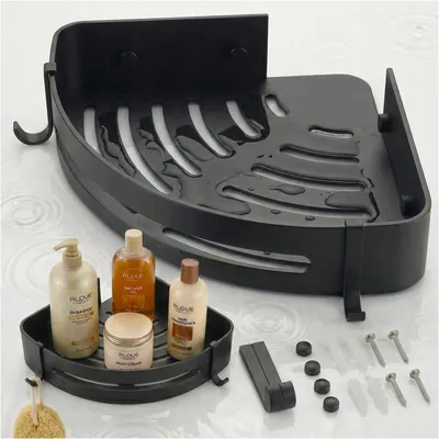 Produktbild von Eckiges Badezimmerregal für die Dusche, hängend, aus Aluminium, Organizer, schwarz