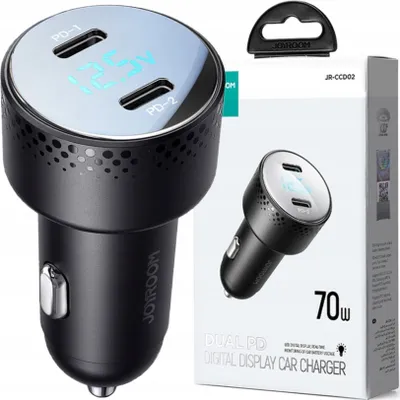 Image de Chargeur de voiture double Joyroom 70 W 2x USB-C avec affichage numérique