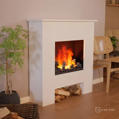 Produktbild von GLOW FIRE Elektrokamin 'Poseidon Opti Myst' | Wasserdampf Kamin mit Heizung inkl. Holz in weiß als Standkamin| HxBxT: 102x97x23 cm