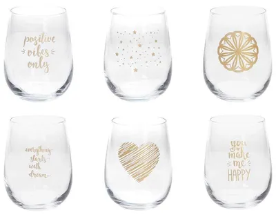 Trinkgläser 6er-Set 470 ml Glas mit Goldeffekt