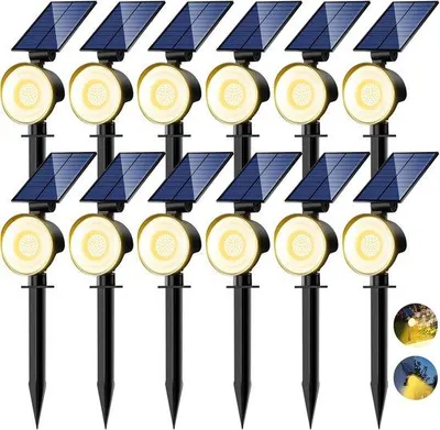 Productafbeelding van Zonnelampen voor buiten - Tuinverlichting met 12 stuks en 53 LEDs - Waterdicht IP65 en 3 lichtsterktes