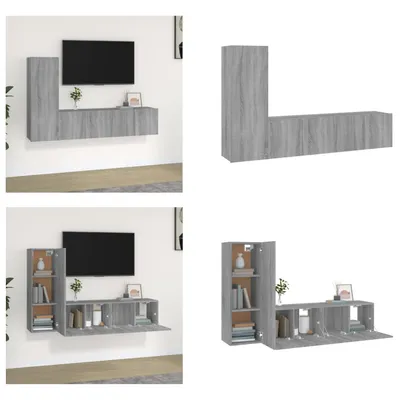 Produktbild von vidaXL 3 tlg. TV Schrank Set Grau Sonoma Holzwerkstoff - TV-Schrank-Set - TV-Schrank-Sets - TV-Schrank - TV-Ständer