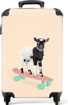 Produktbild von NoBoringSuitcases.com® Koffer Handgepäck Trolley Rollkoffer Kleine Reisekoffer mit 4 Rollen - Ziege - Schwarz - Skateboard - Weiß - Tiere - Cabin Size < 55x40x23 cm & 55x40x20 cm - Fotokoffer - Kabinenkoffer - BoardgepäckHandgepäck Koffer 55x35x20 cm, 36L,