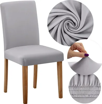 Produktbild von Domarex Elastische Stuhlhusse mit Gummizug, Universalbezug für Stühle, waschbar, dekorativ, Schutz für Zuhause, Restaurant & Hotel, Grau