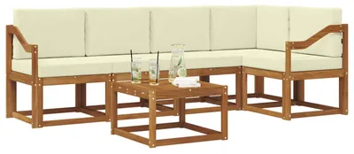 Produktbild von vidaXL Outdoor-Sofagarnitur mit Kissen 6 pcs Natur und Creme