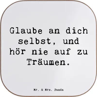 Produktbild von Mr. & Mrs. Panda Untersetzer für Gläser Spruch Glaube an sich selbst - Weiß - Geschenk, Zuversicht, Lebensfreude, gläseruntersetzer, Coaster, Stimmung, innere Stärke