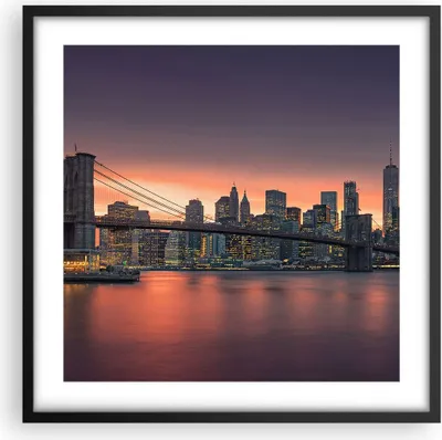 Produktbild von Gerahmtes Poster - Schwarzer Rahmen - New York Brücke Nacht - 50x50 cm - Wand Bild - Wanddeko - Wandbilder - Kunstposter - Wandposter - Bilderrahmen - Bilder - Kunstdruck - Wandbild - P2BAC50x50-4048