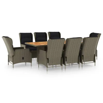 Produktbild von 9-tlg. Garten-Essgruppe mit Auflagen Poly Rattan Braun