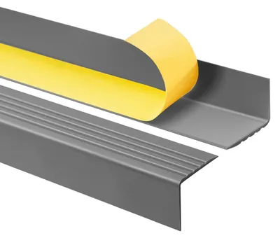 Produktbild von Treppenkantenprofil Selbstklebend 50x42 mm, Treppenprofil PVC für Treppenstufen, Treppenkantenschutz mit Rillen, Antirutsch, RGP, dunkelgrau, 90 cm  - Quest