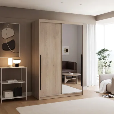 Produktbild von Schwebetürenschrank SILENTE 140 cm mit Spiegel Eiche Cremona