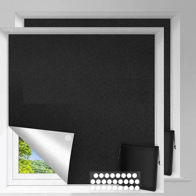 Produktbild von 2er-Set 150 x 200 cm Verdunkelungsstoffe gegen die Sonne, 100% verdunkelnder Sonnenschutz Film mit Thermobeschichtung | Blickdicht für Fenster, Velux und Dächer