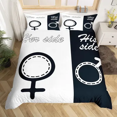 Bettwäsche-Set Mikrofaser geometrisch weiß/schwarz Übergröße 2 Kissenbezüge
