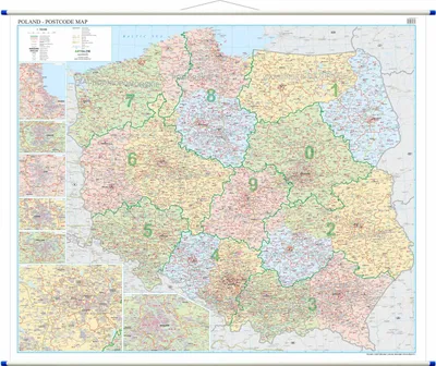 Obrázok produktu pre Poľská nástenná mapa PSČ 1:700 000 Anglická verzia