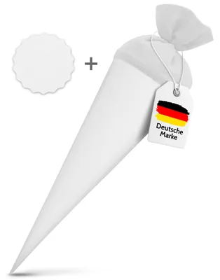 Produktbild von itenga Set Weiß Schultüte Rohling 70 cm rund + Namensschild Stern (Motiv 195)