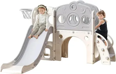 Immagine prodotto di Scivolo per bambini - Scivolo doppio da interno - Con box - Vano portaoggetti - Gradini antiscivolo - 3-6 anni - Giallo chiaro
