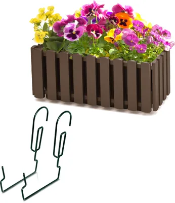 Obrázok produktu pre Balkónový box s háčikom Kvetináč Kvetináč Plot Hnedá Š 38cm 6 L Balkónový kvetináč Záhradný plot imitácia zábradlia vzhľad plastu