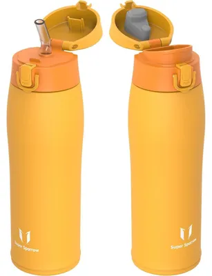 Productafbeelding van RVS drinkfles, thermosbeker, 750 ml, oranje, BPA-vrij, lekvrij, met 2 deksels