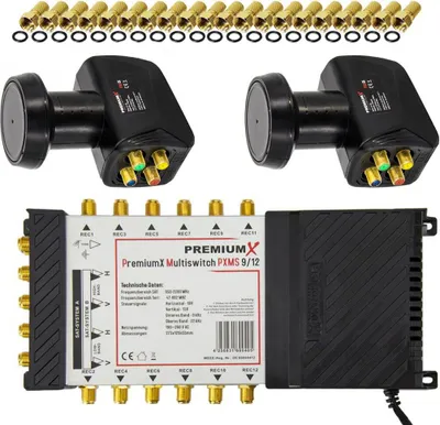 Produktbild von PremiumX Multischalter Set 9/12 Multiswitch SAT 2x Quattro LNB 40x F-Stecker