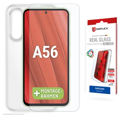 Produktbild von Displex Panzerglas + Schutzhülle für Samsung Galaxy A56, Eco-Montagerahmen, kratzer-resistent, Samsung, Galaxy A56, Trockene Anwendung, Schlagfest, Kratzresistent, Staubresistent, Transparent, 1 Stück(e)