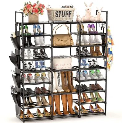 Produktbild von Schuhregal Metall 9 Ebenen für 55-60 Paar Schuhe 127x30x158 cm
