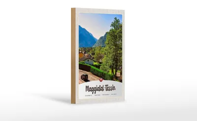 Produktbild von Holzschild Reise 12x18 cm Maggiatal-Tessin Schweiz Stadt Gebirge