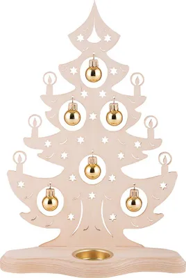 Produktbild von Teelichthalter Weihnachtsbaum mit goldenen Kugeln (30,5cm) von Weigla Holzkunst