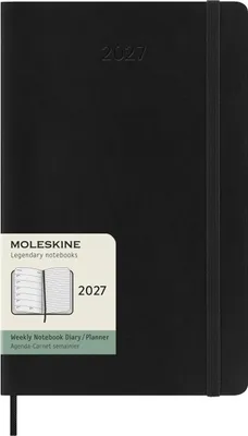 Produktbild von Moleskine Wochenkalender für 12 Monate, 2027, Format Large/A5, 1 Woche = 1 Seite, rechte Seite mit Linien, weiche Einband, schwarz